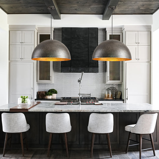 1-Light Industrial Hammered Metal Dome Pendant Light