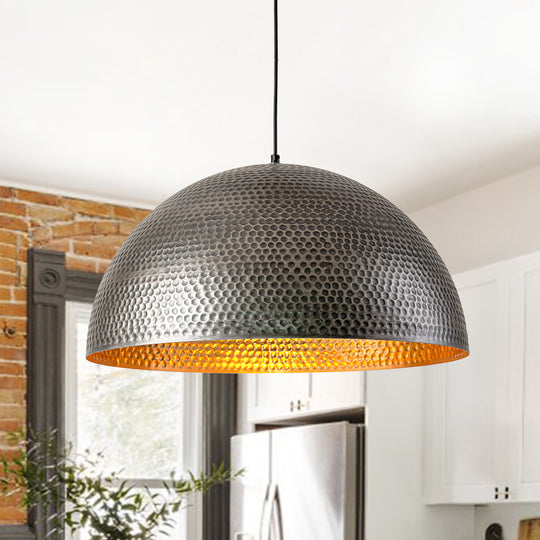 1-Light Industrial Hammered Metal Dome Pendant Light
