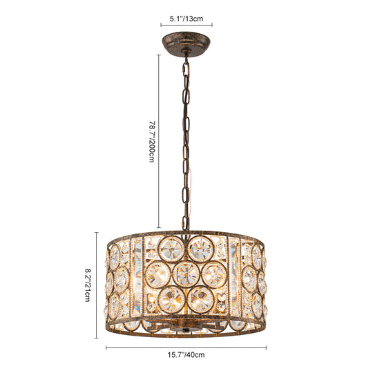 4-Light Vintage Crystal Drum Shade Chandelier