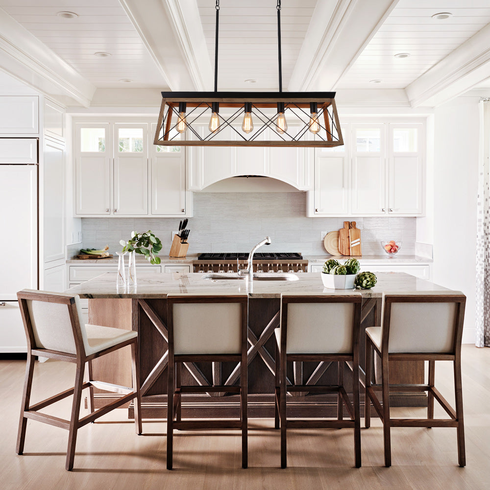 5-Light Rectangular Linear Kitchen Island Chandelier