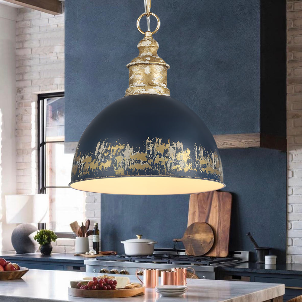 Arts And Crafts Vintage 1-Light Handmade Paint Single Dome Pendant