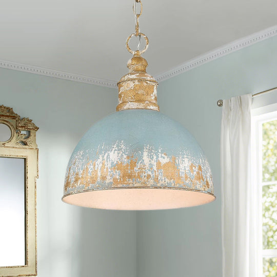 Arts And Crafts Vintage 1-Light Handmade Paint Single Dome Pendant