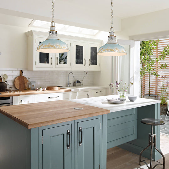 Arts And Crafts Wide Edge 1-Light Handmade Paint Single Dome Pendant