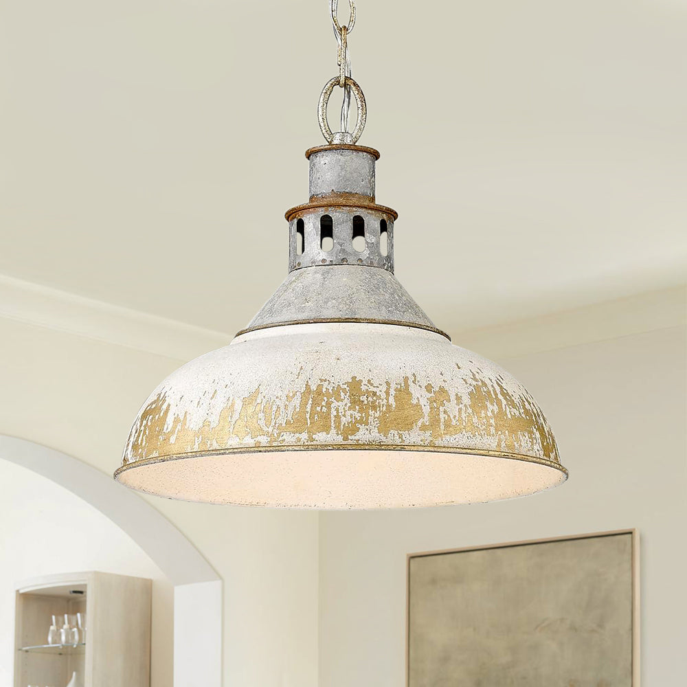 Arts And Crafts Wide Edge 1-Light Handmade Paint Single Dome Pendant