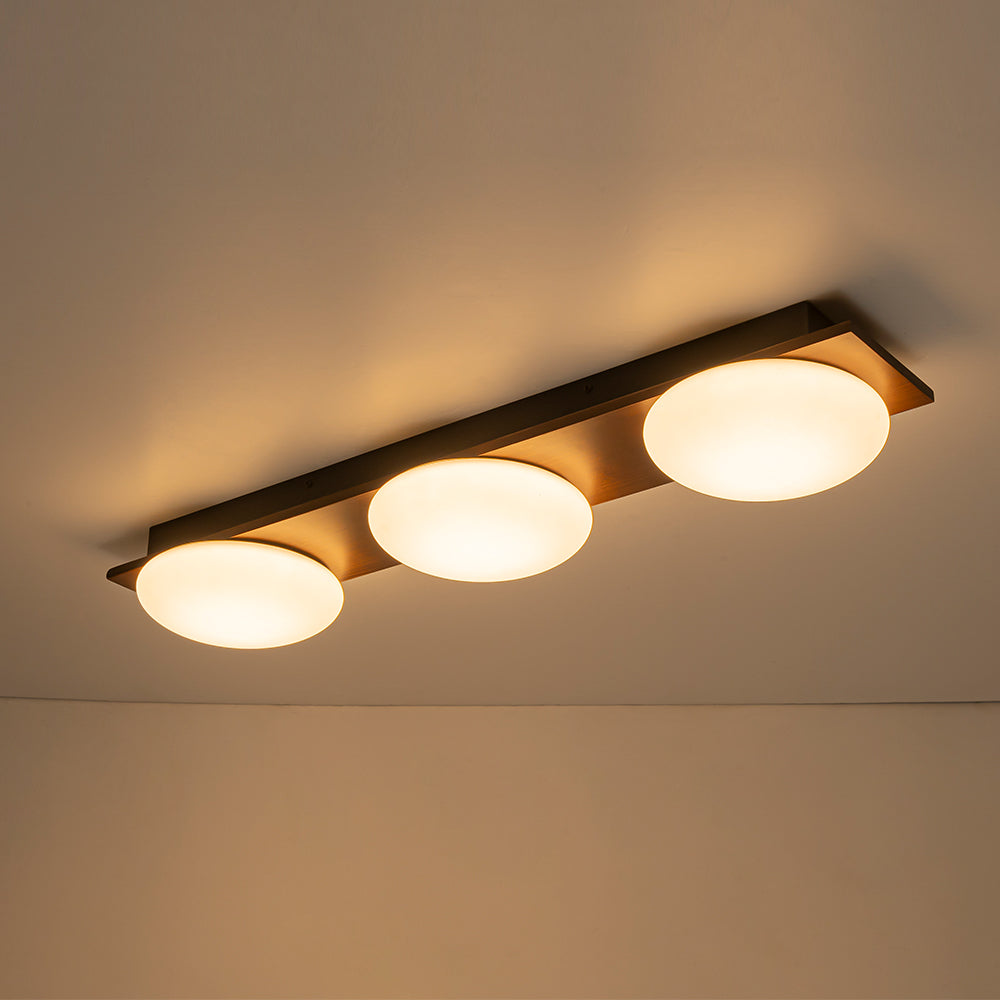 Farmhouse 3-Light Round Wooden Grain LED Semi Flush Mount With Shade