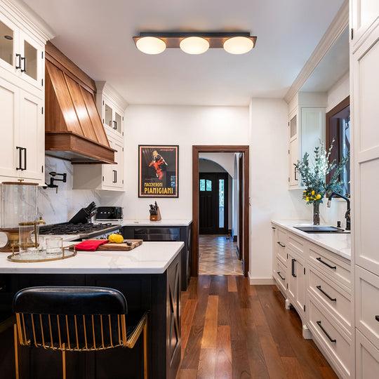 Farmhouse 3-Light Round Wooden Grain LED Semi Flush Mount With Shade