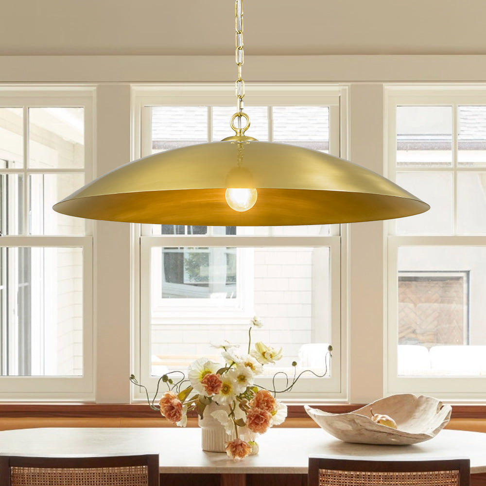 Industrial 1-Light Oversized Flat Metal Dome Pendant Light