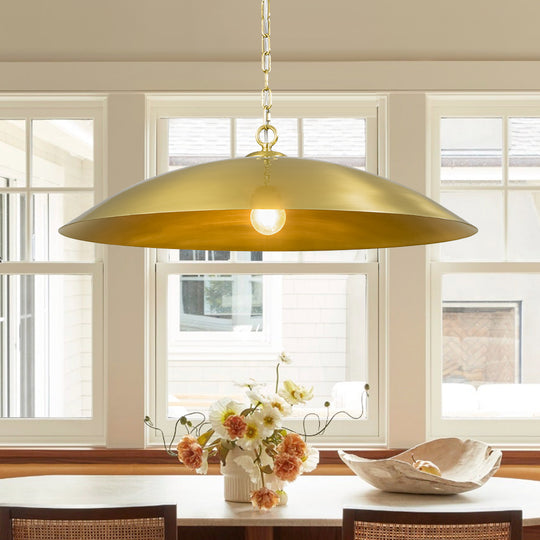 Industrial 1-Light Oversized Flat Metal Dome Pendant Light