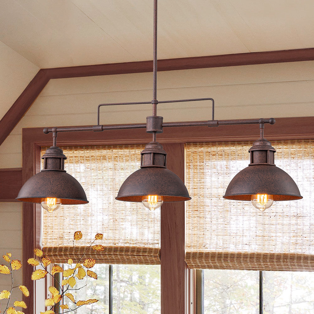 Industrial 3-Light Dome Linear Pot Lid Pendant