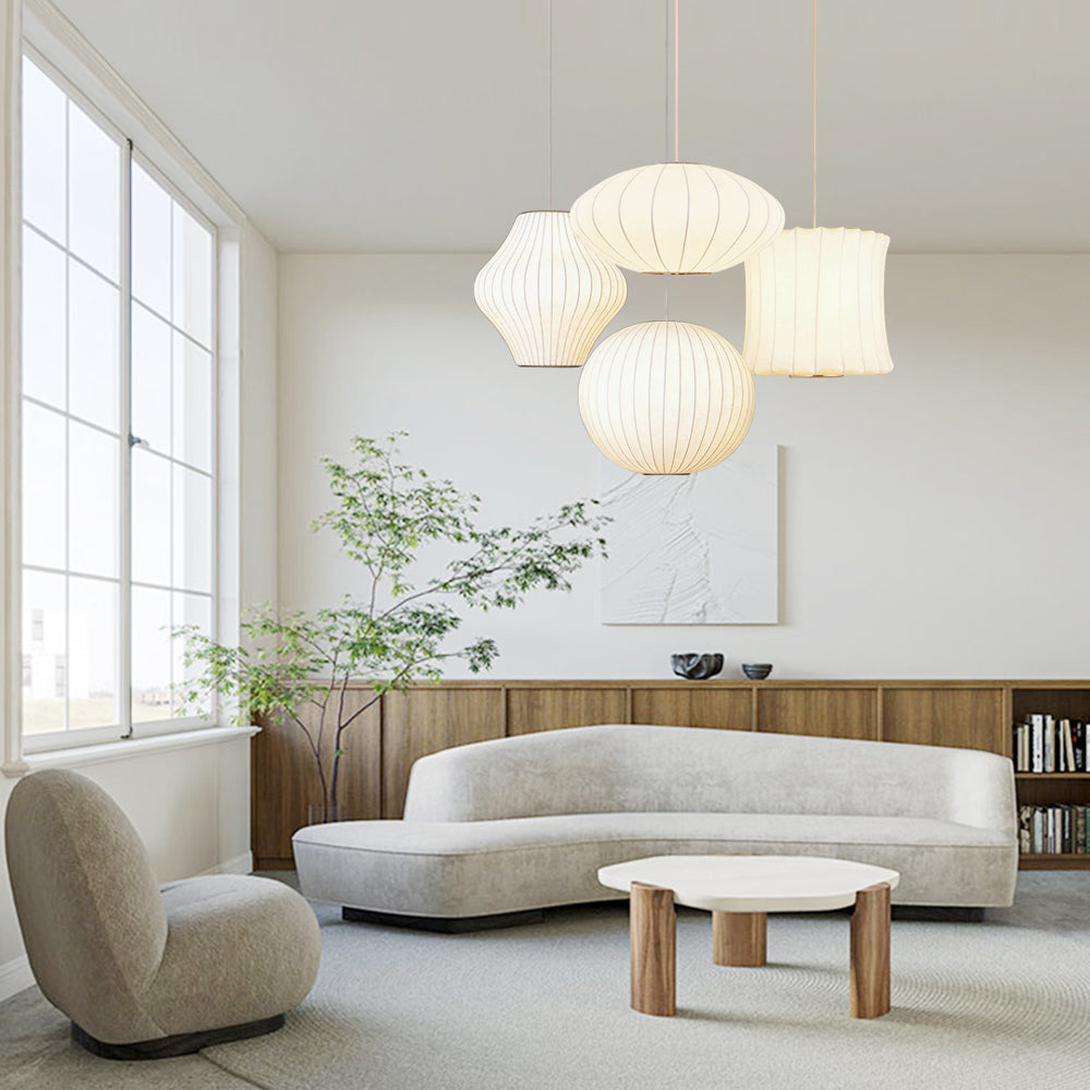 Lantern Style Ribbed White Hanging Light Fixtures