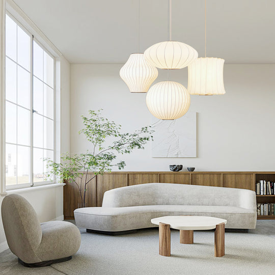 Lantern Style Ribbed White Hanging Light Fixtures
