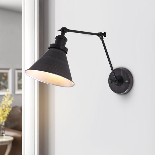 Mid-Century 1-Light Cone Plug-In Swing Arm Wall Light For Bedroom