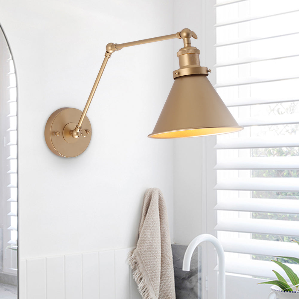 Mid-Century 1-Light Cone Plug-In Swing Arm Wall Light For Bedroom