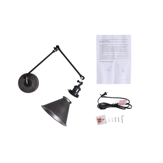 Mid-Century 1-Light Cone Plug-In Swing Arm Wall Light For Bedroom