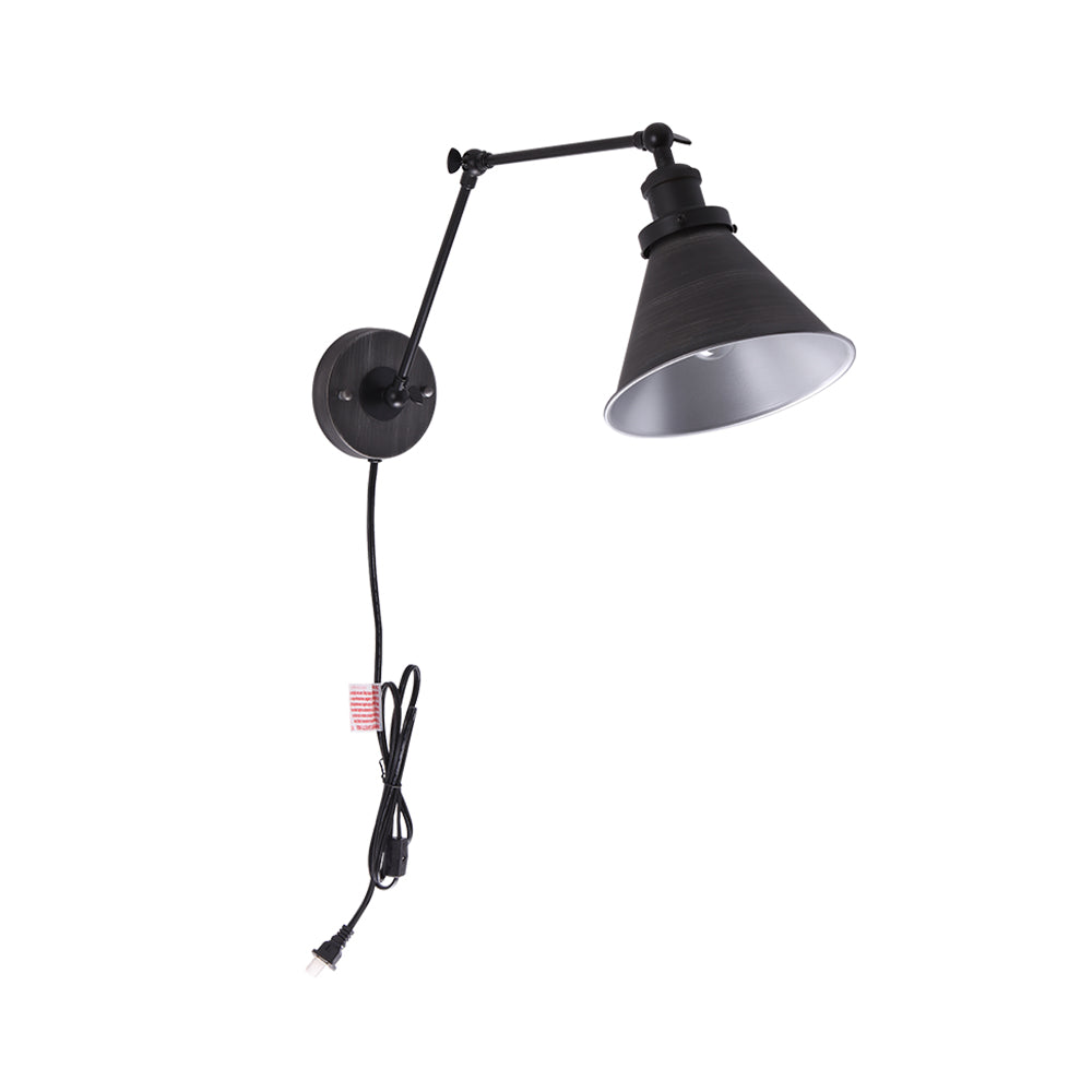 Mid-Century 1-Light Cone Plug-In Swing Arm Wall Light For Bedroom