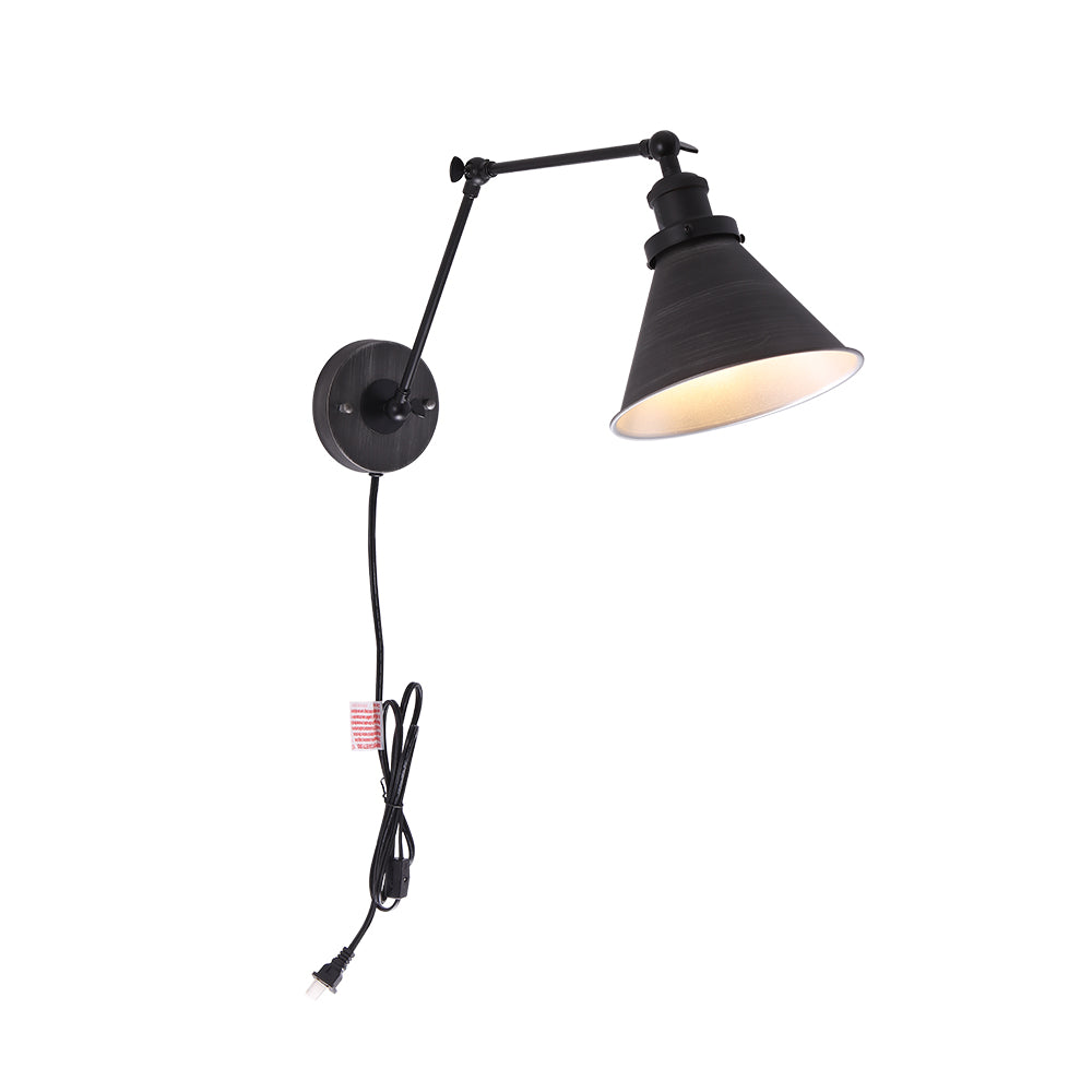 Mid-Century 1-Light Cone Plug-In Swing Arm Wall Light For Bedroom