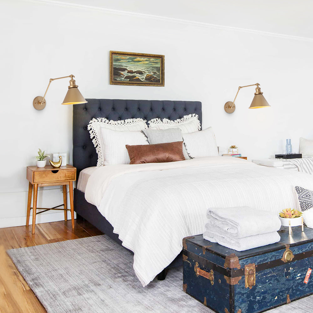 Mid-Century 1-Light Cone Plug-In Swing Arm Wall Light For Bedroom