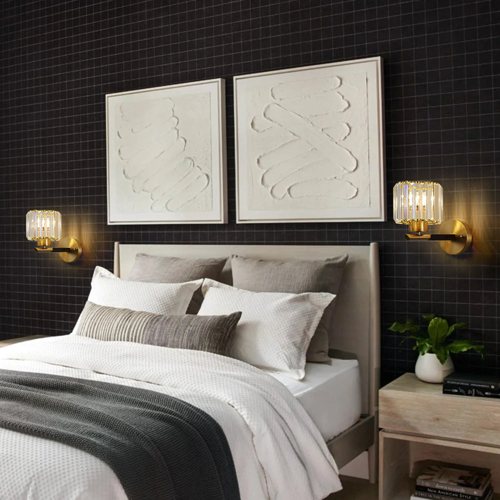 Mid-Century 1-Light Shaded Single Glass Crystal Wall Sconce