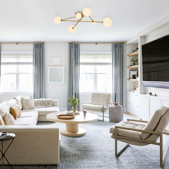 Mid-Century Sputnik 6-Light Glass Globe Linear Semi Flush Mount