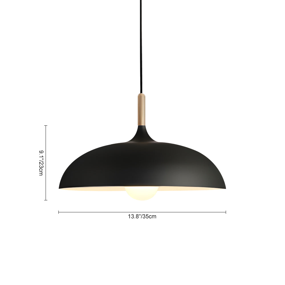 Modern Nordic 1-Light Wood Accents Wide Dome Pendant Light