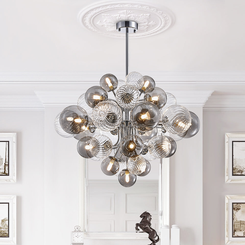 Modern Tiered Smoky Glass Bubble Chandelier