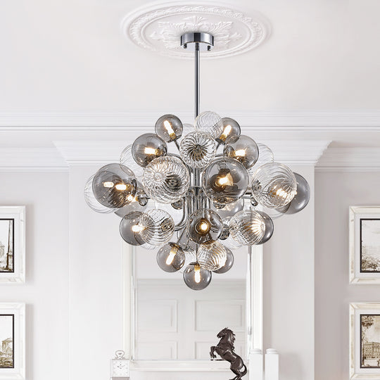 Modern Tiered Smoky Glass Bubble Chandelier
