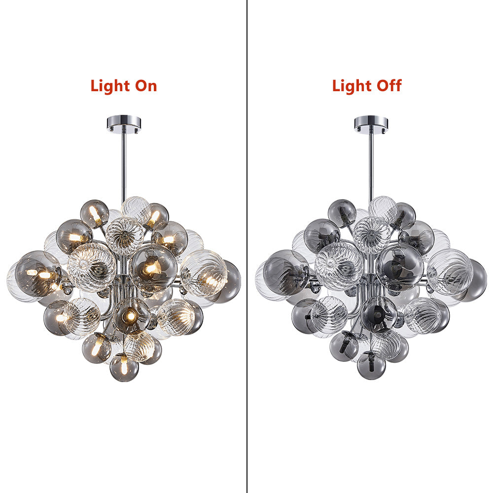 Modern Tiered Smoky Glass Bubble Chandelier