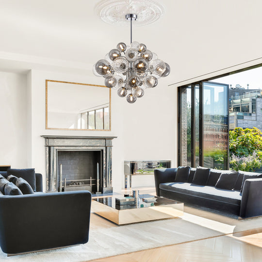 Modern Tiered Smoky Glass Bubble Chandelier