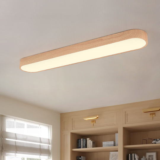 Nordic 1-Light Oval Shape Led Ceiling Flush Mount With Wood Accent