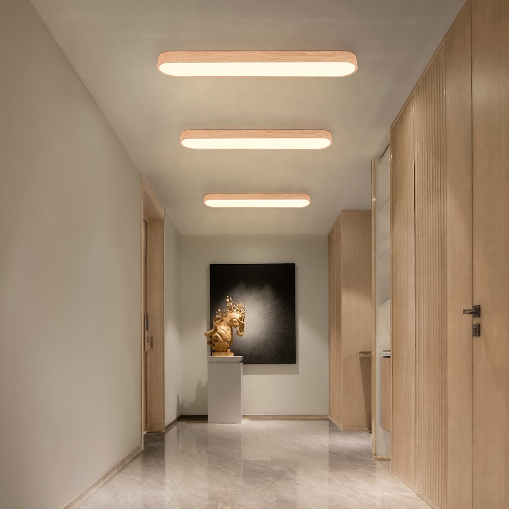 Nordic 1-Light Oval Shape Led Ceiling Flush Mount With Wood Accent