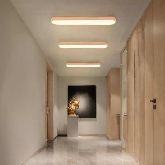 Nordic 1-Light Oval Shape Led Ceiling Flush Mount With Wood Accent