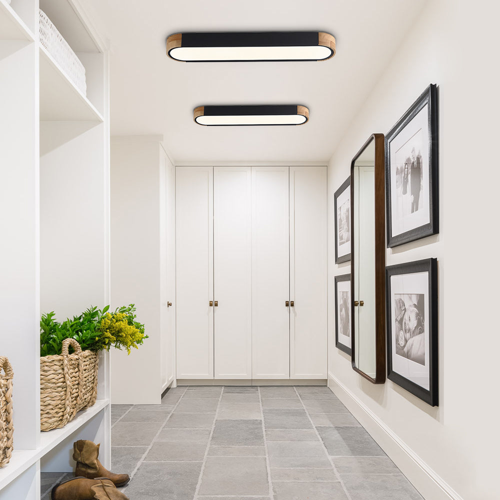 Oval Led Flush Mount With Wood Accent