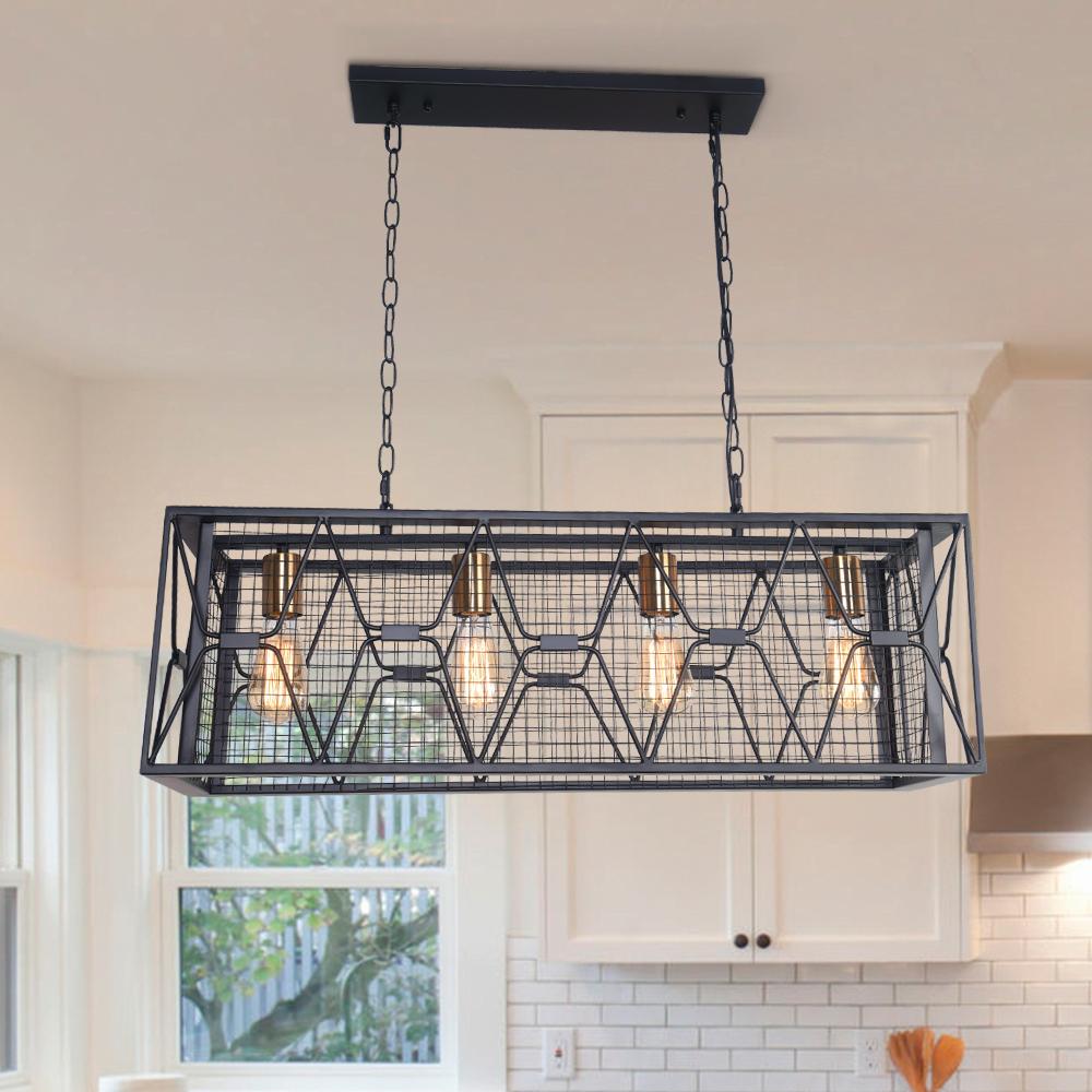 Pendantlightie-Kitchen Island Metal Rectangular Chandelier-Chandeliers-4Lt-