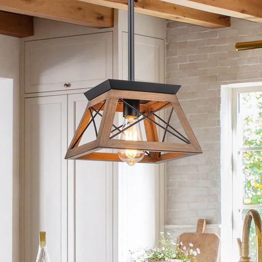 Single Light Square Rustic Pendant Lighting