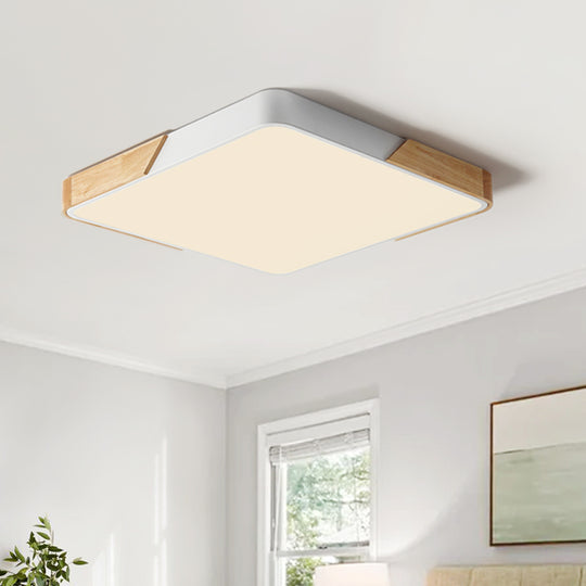 Square Dimmable Led Flush Mount With Wood Accent