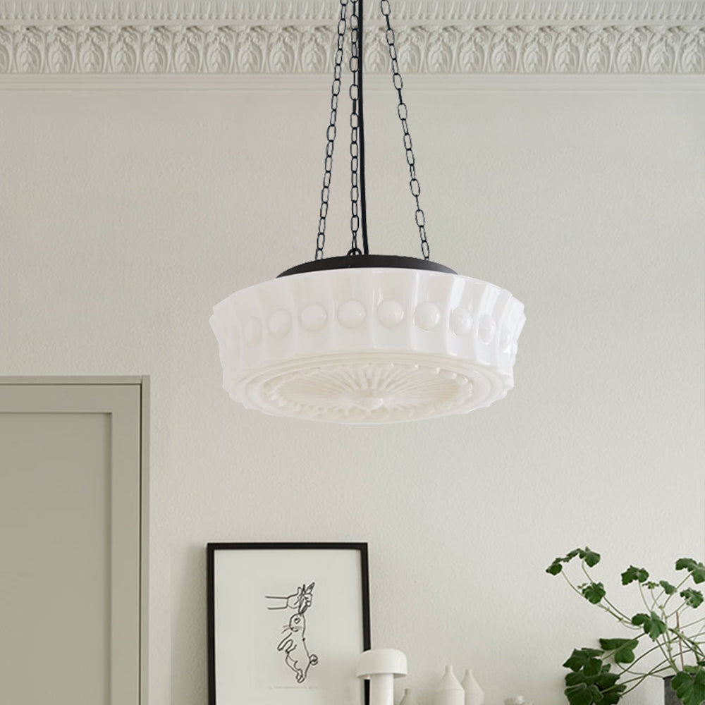 Vintage 3-Light Ceramic Shade Schoolhouse Pendant Light