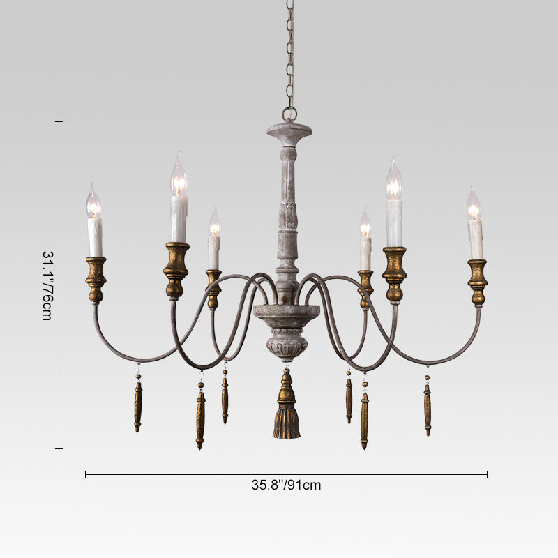 Vintage 6-Light Wood French Chandelier