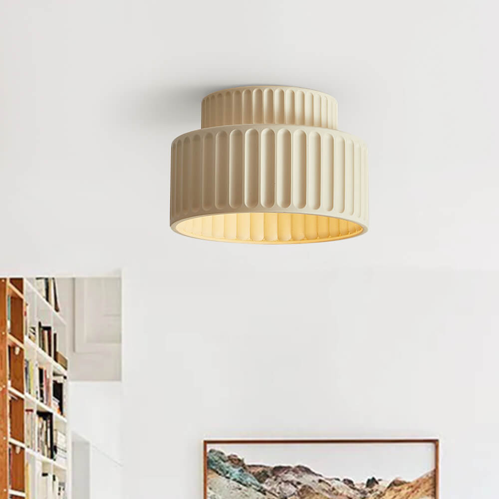 Pendantlightie - 1 - Light Cream Style Vintage Drum Semi Flush Mount - Semi Flush Mount - Beige -