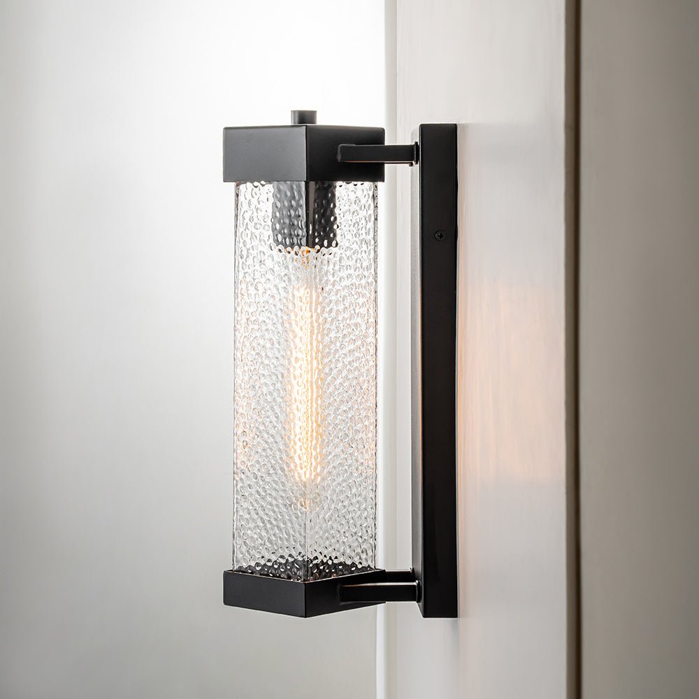Pendantlightie - 1 - Light Geometric Rectangular Water Rippled Glass Outdoor Wall Light - Outdoor Wall Light - Black -