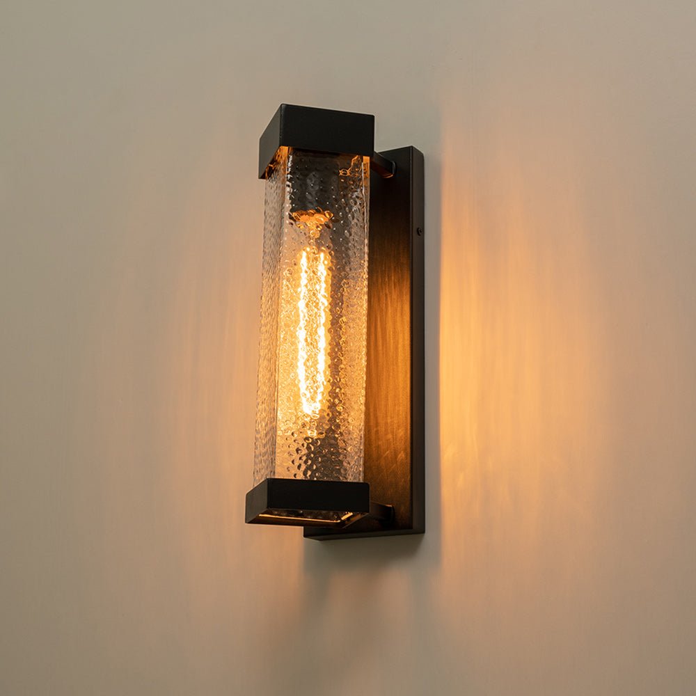 Pendantlightie - 1 - Light Geometric Rectangular Water Rippled Glass Outdoor Wall Light - Outdoor Wall Light - Black -