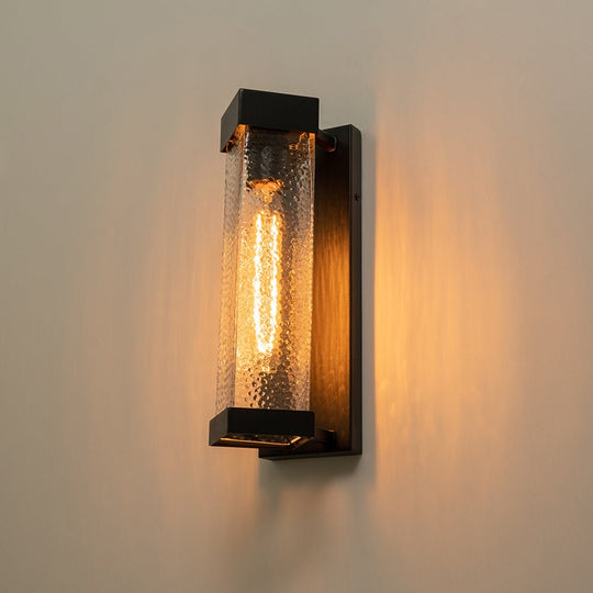 Pendantlightie - 1 - Light Geometric Rectangular Water Rippled Glass Outdoor Wall Light - Outdoor Wall Light - Black -