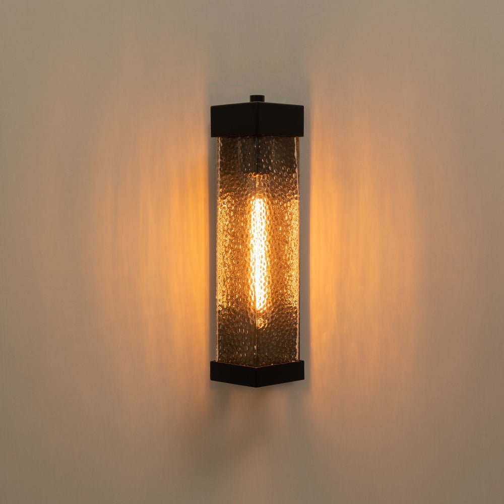Pendantlightie - 1 - Light Geometric Rectangular Water Rippled Glass Outdoor Wall Light - Outdoor Wall Light - Black -