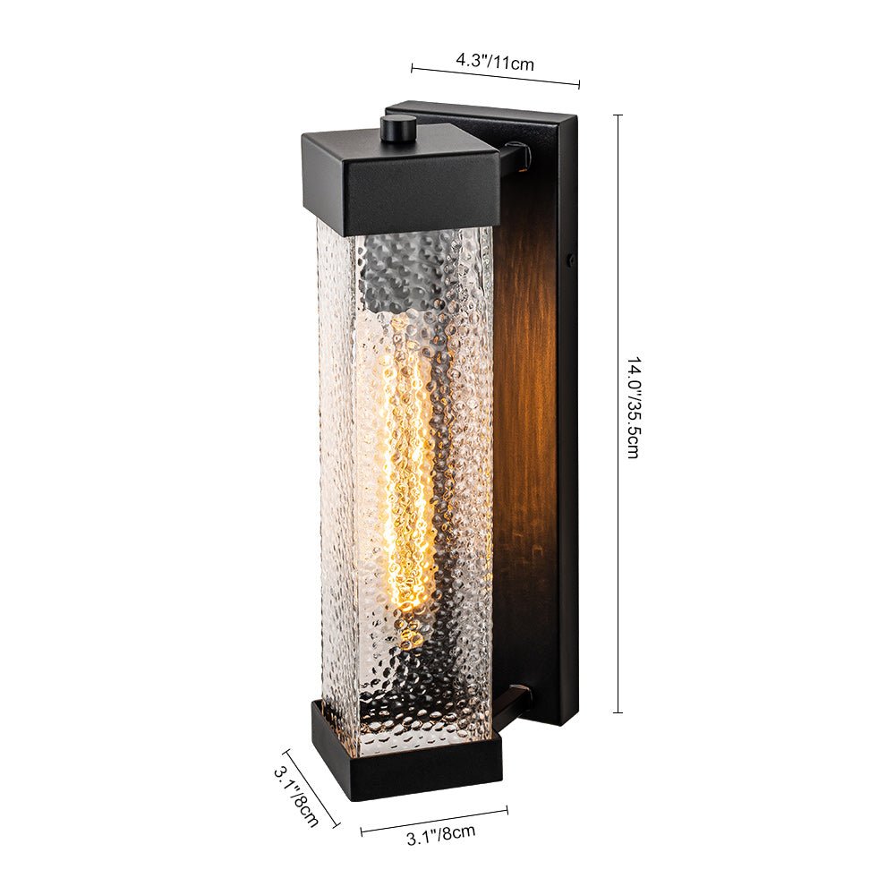 Pendantlightie - 1 - Light Geometric Rectangular Water Rippled Glass Outdoor Wall Light - Outdoor Wall Light - Black -