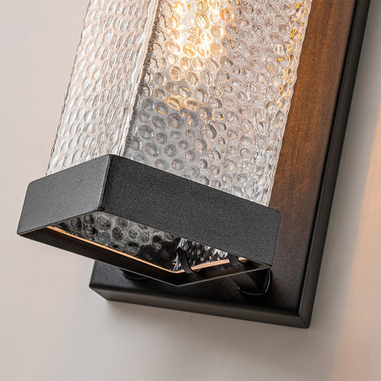 Pendantlightie - 1 - Light Geometric Rectangular Water Rippled Glass Outdoor Wall Light - Outdoor Wall Light - Black -