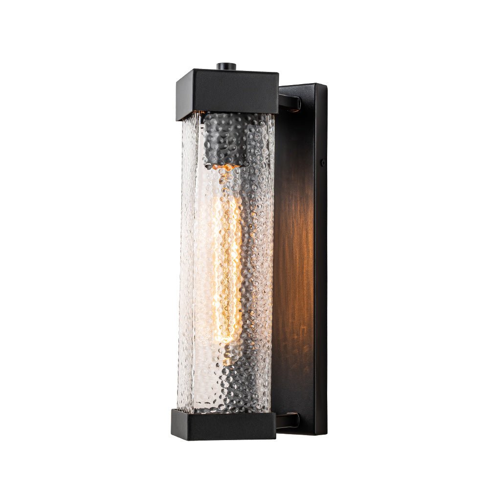 Pendantlightie - 1 - Light Geometric Rectangular Water Rippled Glass Outdoor Wall Light - Outdoor Wall Light - Black -