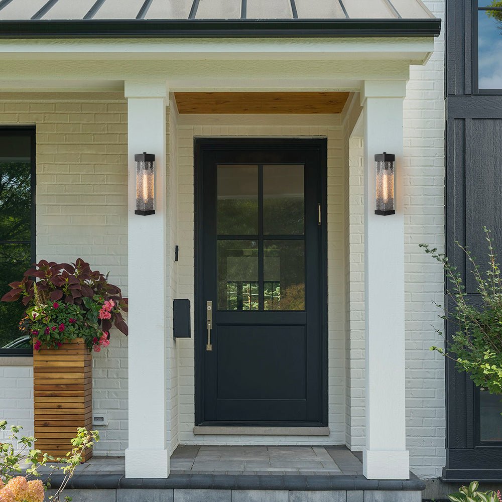 Pendantlightie - 1 - Light Geometric Rectangular Water Rippled Glass Outdoor Wall Light - Outdoor Wall Light - Black -