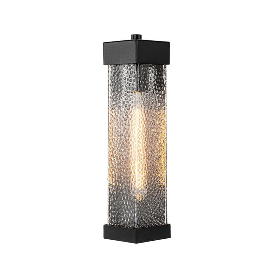 Pendantlightie - 1 - Light Geometric Rectangular Water Rippled Glass Outdoor Wall Light - Outdoor Wall Light - Black -
