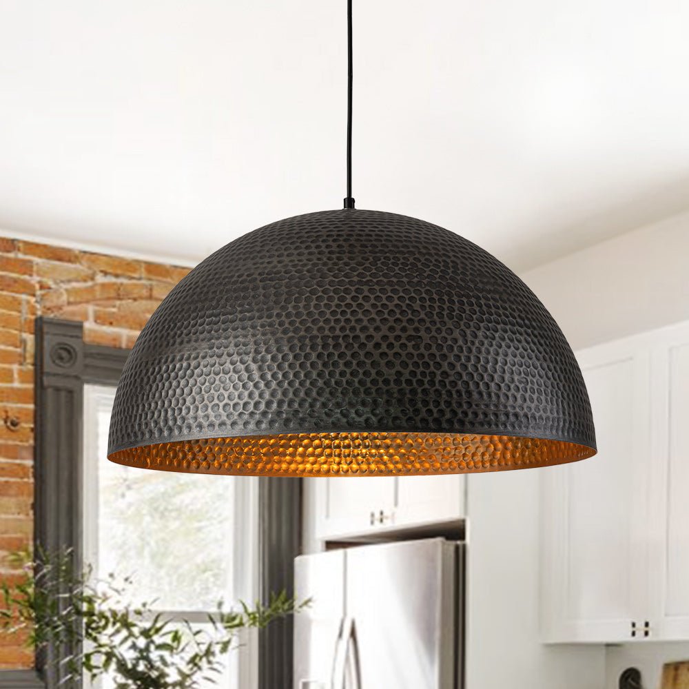 Pendantlightie-1-Light Industrial Hammered Metal Dome Pendant Light-Pendants-Black-15.7 in (40 cm)