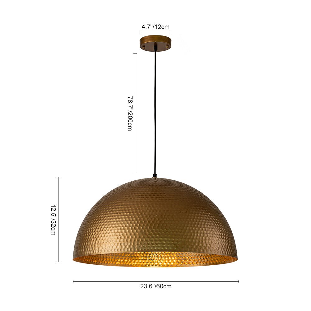 Pendantlightie-1-Light Industrial Hammered Metal Dome Pendant Light-Pendants-Gold-15.7 in (40 cm)