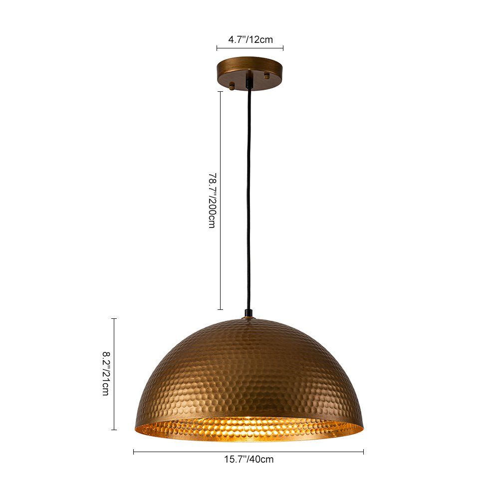 Pendantlightie-1-Light Industrial Hammered Metal Dome Pendant Light-Pendants-Gold-15.7 in (40 cm)